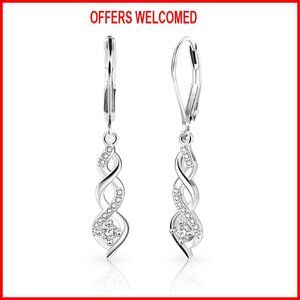 Sterling Silver Leverback Drop Earrings with Cubic Zirconia Infinity Pendant